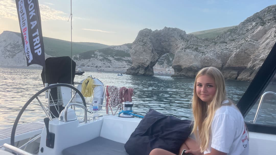 Sailing past Durdle Door on the Jurassic Coast